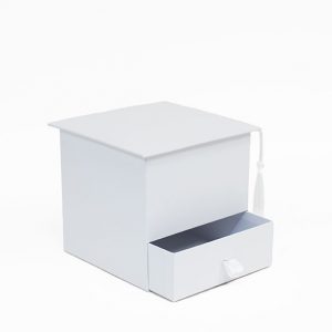 W7956 White Square Graduation Cap Flower Box with Drawer
