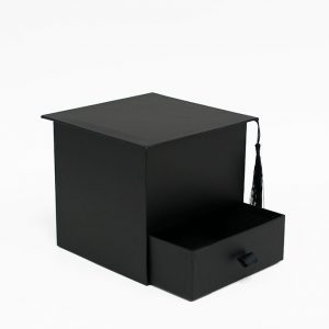 W7955 Black Square Graduation Cap Flower Box with Drawer