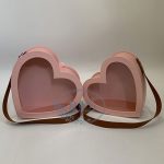 4 Color Options – Heart Shape Flower Boxes With Window and Faux Leather Handle (Set of 2)