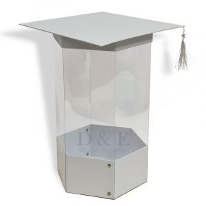 white-graduation-hat-hexagon-transparent-flower-box